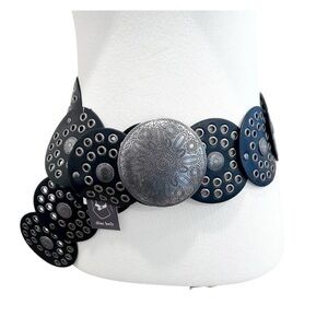 Haute Hippie Retro 70s Moroccan Grommet Disc Belt S/M Black Adjustable Wide NWT